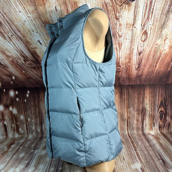 J Jill Down Puffer Vest Sz Medium Blue Quilted Sleeveless Button Top Jacket Coat - Picture 4 of 10